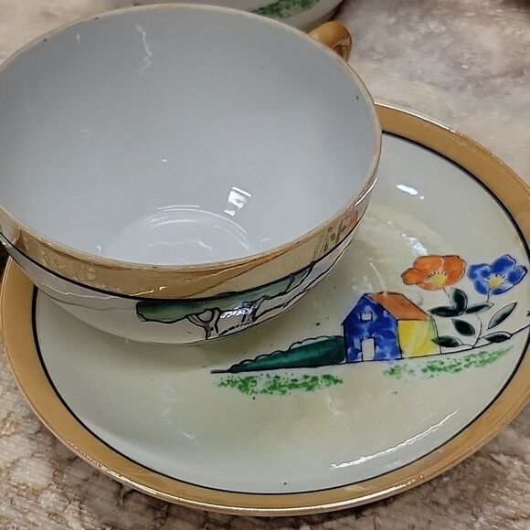 VINTAGE HANDPAINTED TEA SET (5) MADE IN (OCCUPIED) JAPAN TEA POT MISSING - Picture 3 of 8